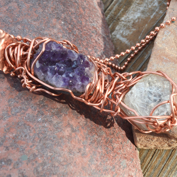 Herkimer DIamond Quartz Crystal Pendant Amethyst - Picture 7 of 7